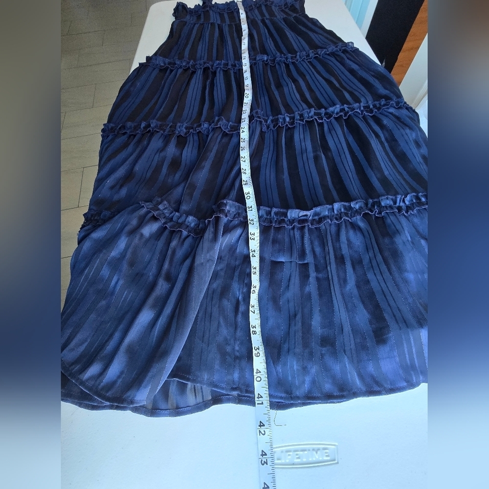 Lulus Day for Romance Navy Blue Tie-Strap Tiered Midi Dress size S - Picture 15 of 16